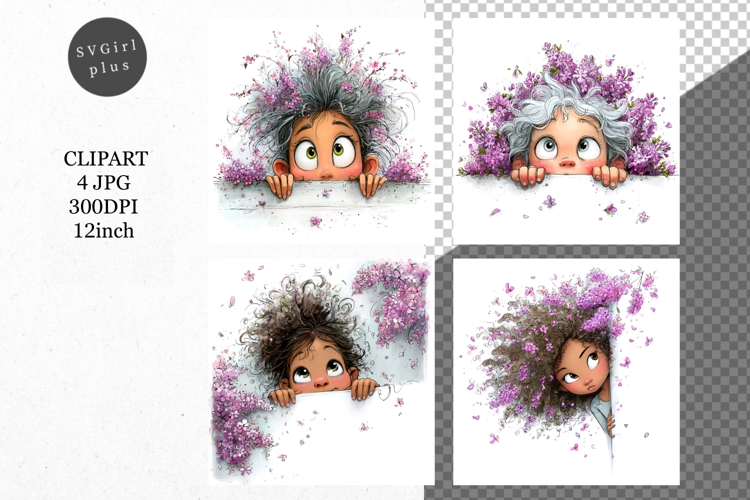 Peeking Girl, Whimsical JPG, JPG, Junk journal,