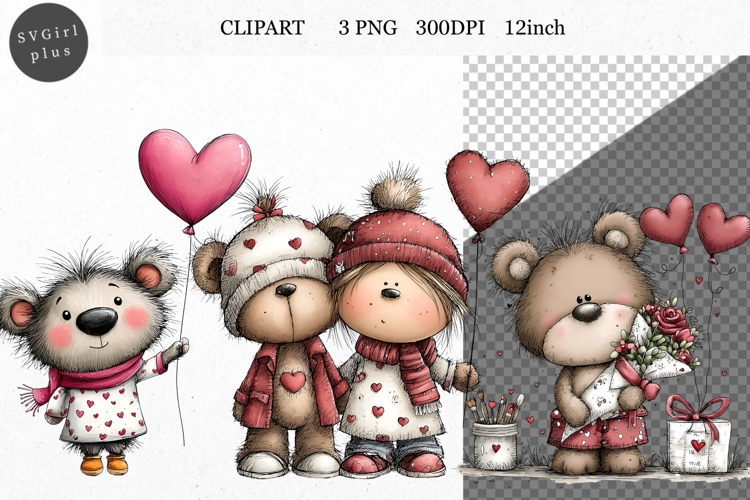 Teddy Bear Clipart, Valentines Day Clipart, Whimsical