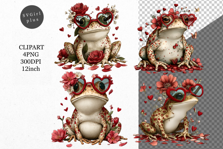 Frog Clipart, Valentines Day Clipart, Whimsical