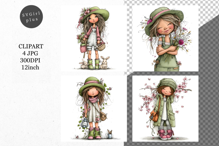 Spring Girl, Whimsical JPG, JPG, Junk journal,