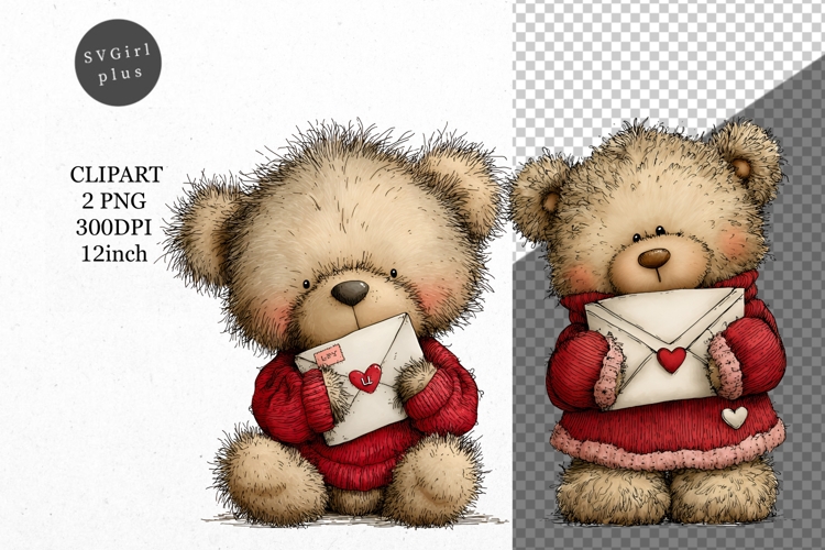 Teddy Bear Clipart, Valentines Day Clipart, Whimsical Clipar