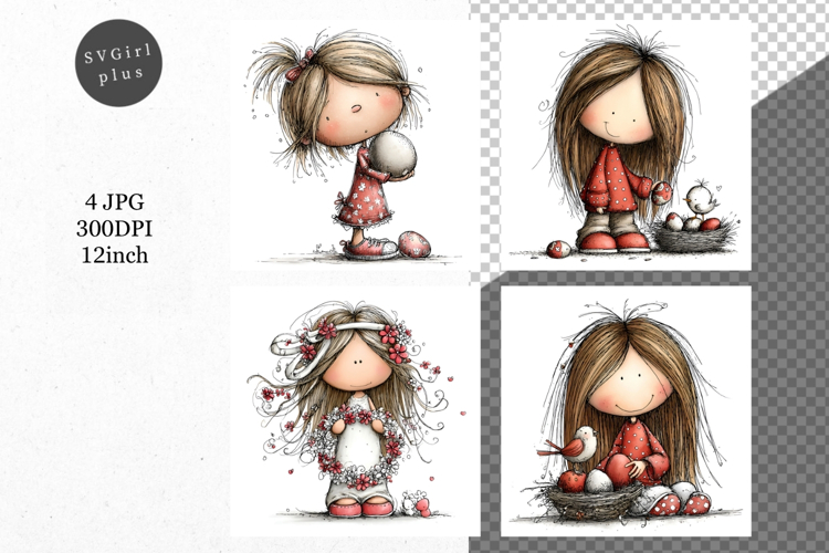 Easter Girl, Whimsical JPG, JPG, Junk journal,