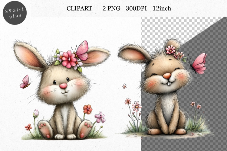 Bunny Clipart, Easter Clipart, Whimsical Clipart,