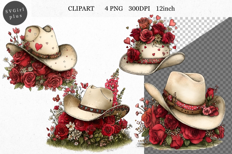 Cowboy hat Clipart, Valentines Day Clipart, Whimsical