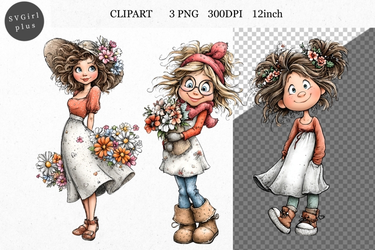 Girl Clipart, Spring Clipart, Whimsical Clipart,