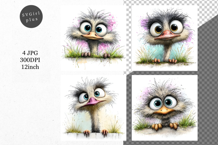 Ostrich JPG, Peeking ostrich, Whimsical JPG,