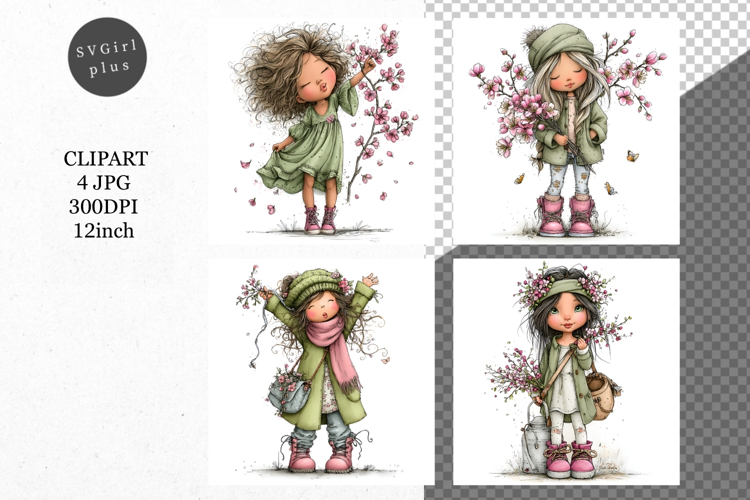 Spring Girl, Whimsical JPG, JPG, Junk journal,