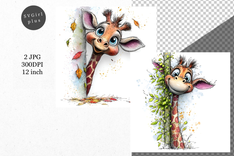 Giraffe JPG, Peeking giraffe, Whimsical JPG,