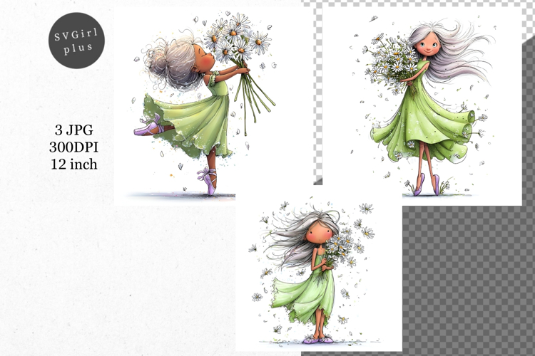 Girl with flowers, Whimsical JPG, JPG, Junk journal,