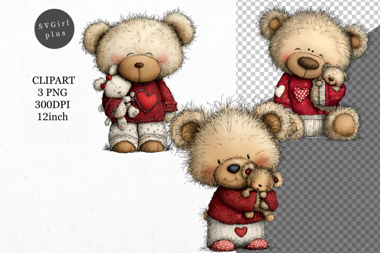 Teddy Bear Clipart, Valentines Day Clipart, Whimsical Clipar