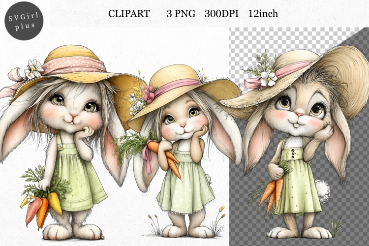 Bunny Clipart, Easter Clipart, Whimsical Clipart,
