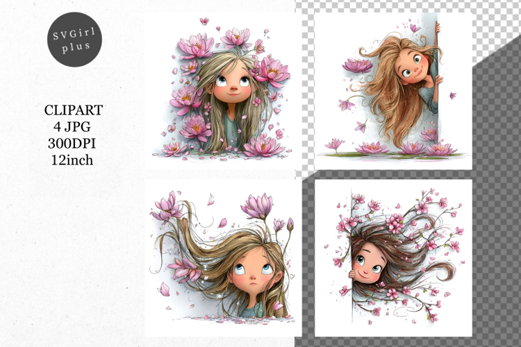 Peeking Girl, Whimsical JPG, JPG, Junk journal,