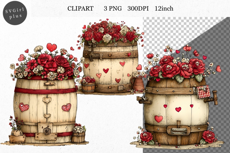 Barrel Clipart, Valentines Day Clipart, Whimsical