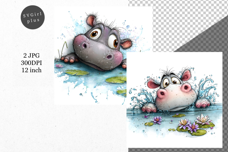 Hippo JPG, Peeking Hippo, Whimsical JPG,