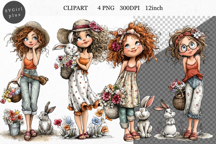 Girl Clipart, Easter Clipart, Whimsical Clipart,