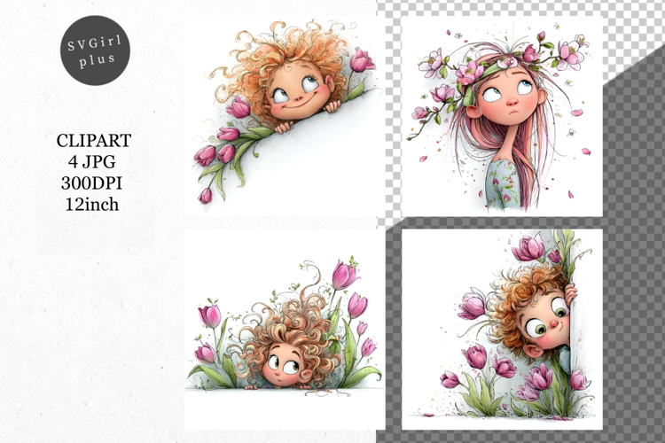 Peeking Girl, Whimsical JPG, JPG, Junk journal,