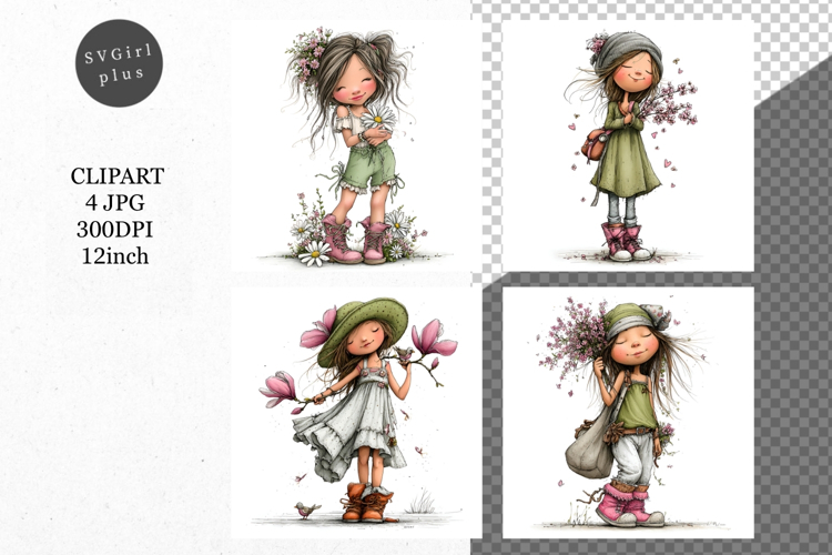 Spring Girl, Whimsical JPG, JPG, Junk journal,