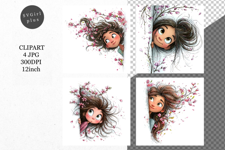 Peeking Girl, Whimsical JPG, JPG, Junk journal,