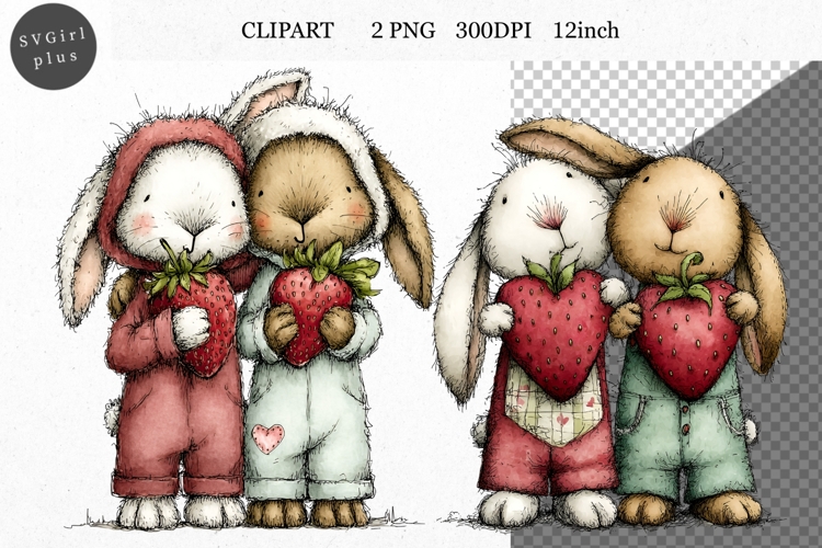 Bunny Clipart, Valentines Day Clipart, Whimsical Clipart,