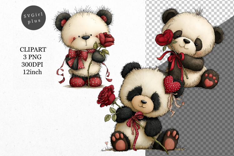 Panda Clipart, Valentines Day Clipart, Whimsical