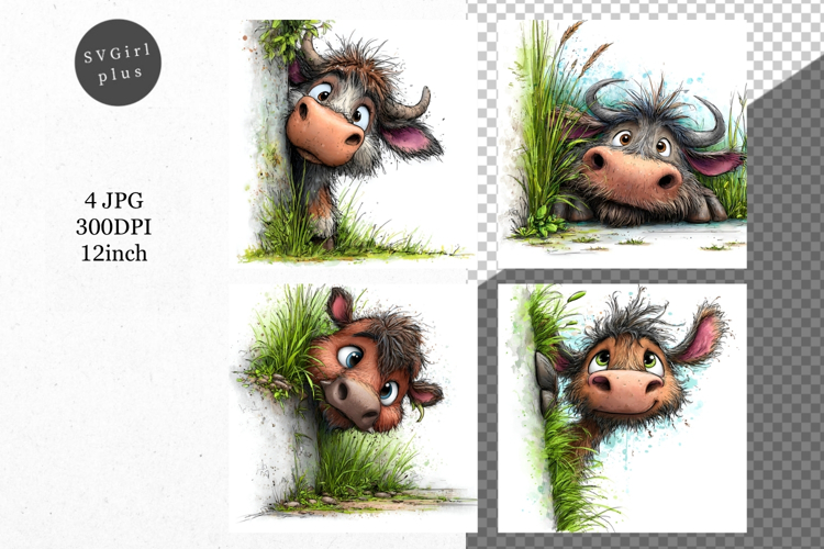 Buffalo JPG, Peeking buffalo, Whimsical JPG,