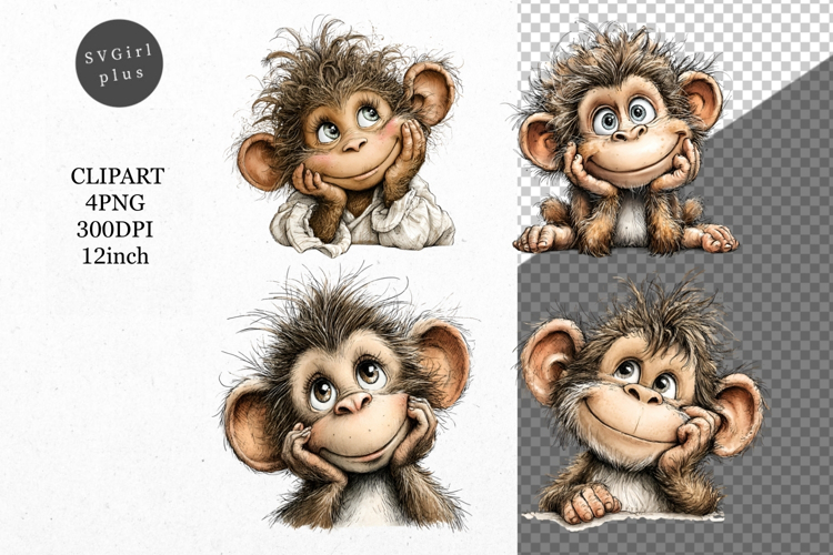 Monkey Clipart, Animals Clipart, Whimsical Clipart
