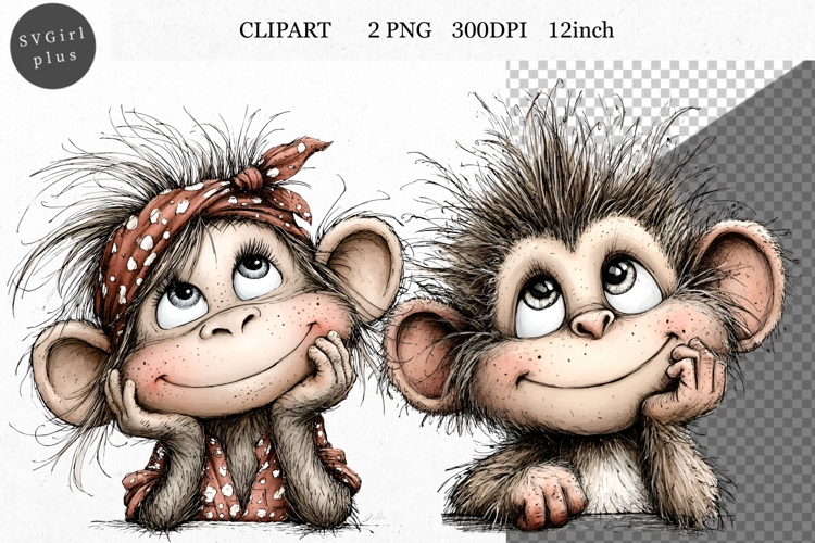 Monkey Clipart, Animals Clipart, Whimsical Clipart