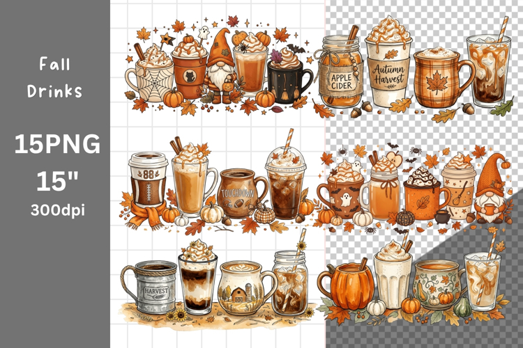 Fall bundle PNG, Fall drinks PNG, Autumn PNG