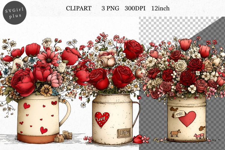 Flowers Clipart, Valentines Day Clipart, Whimsical Clipart
