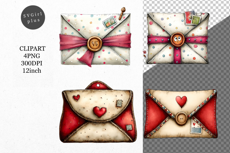 Envelop Clipart, Valentines Day Clipart, Whimsical