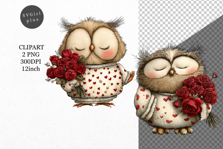 Owl Clipart, Valentines Day Clipart, Whimsical Clipart,