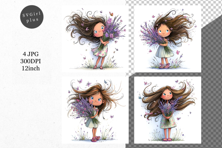Girl with flowers, Whimsical JPG, JPG, Junk journal,