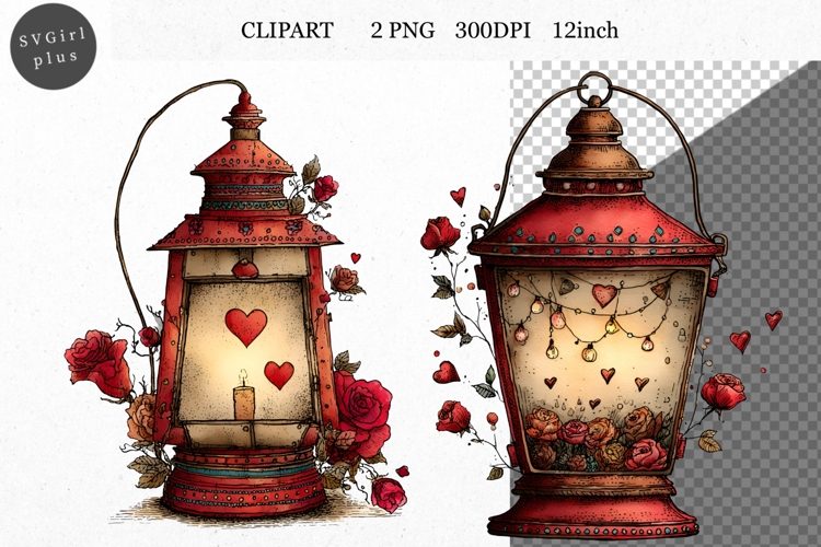Lantern Clipart, Valentines Day Clipart, Whimsical Clipart