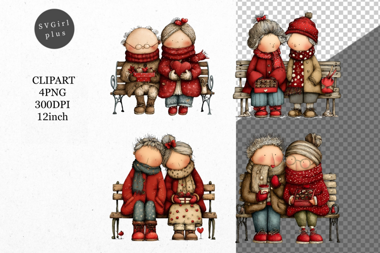 Old Couple Clipart, Valentines Day Clipart, Whimsical