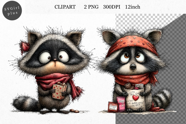 Raccoon Clipart, Valentines Day Clipart, Whimsical Clipart