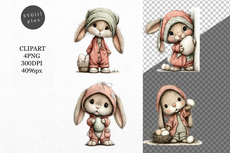 Whimsical Bunny Clipart, Easte Clipart