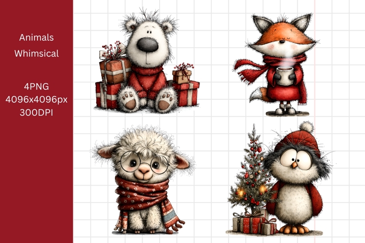 Christmas Animals Clipart, Whimsical
