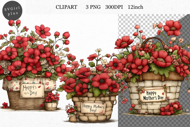 Backet PNG, Mothers Day PNG, Whimsical Clipart,