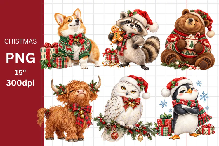 Christmas PNG, Christmas Animals PNG, Winter PNG