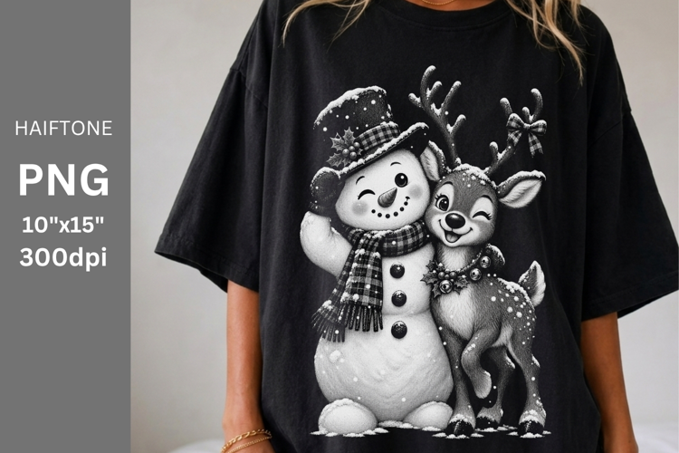 Christmas PNG, Snowman and reindeer, Halftone PNG