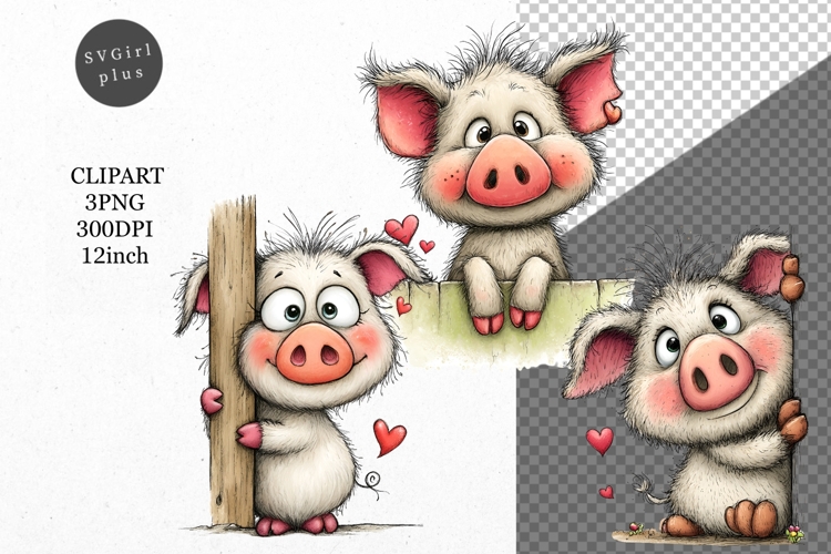 Pig Clipart, Whimsical Clipart,