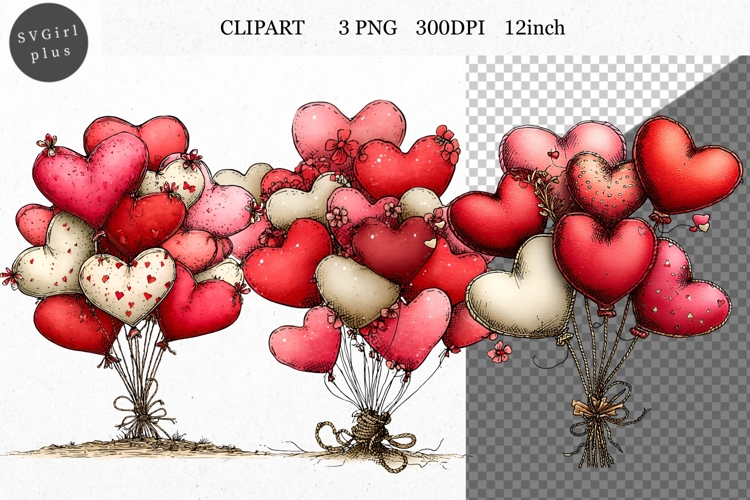 Balloons Clipart, Valentines Day Clipart, Whimsical Clipart