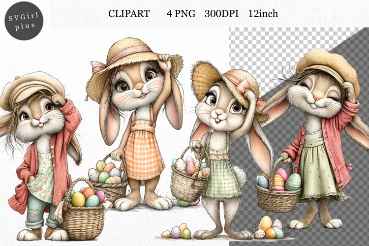 Bunny Clipart, Easter Clipart, Whimsical Clipart,