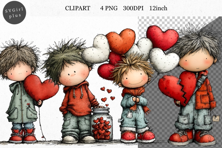 Boy Clipart, Valentines Day Clipart, Whimsical Clipart