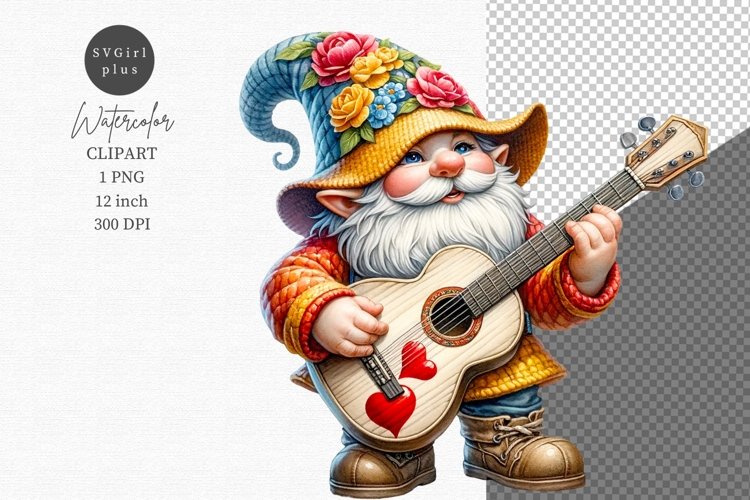 Gnome with guitar clipart, Valentines Day clipart