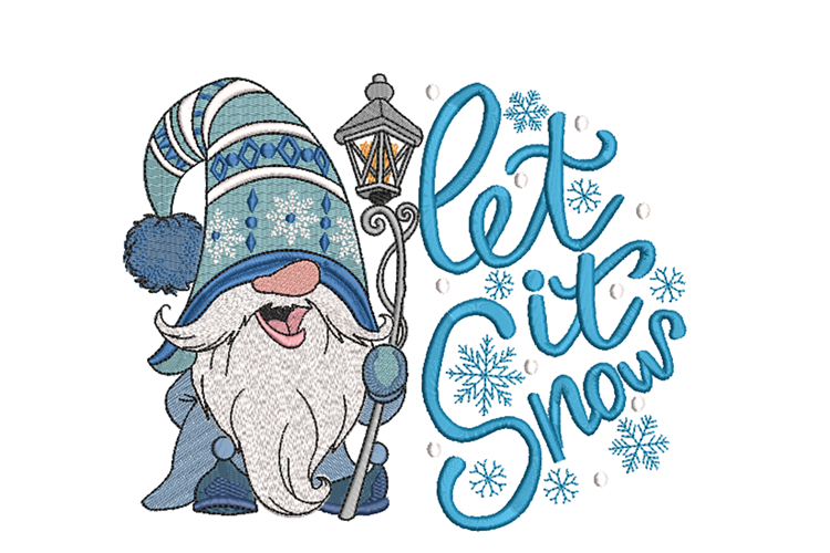 Let it Snow Christmas Gnome. Xmas Machine Embroidery