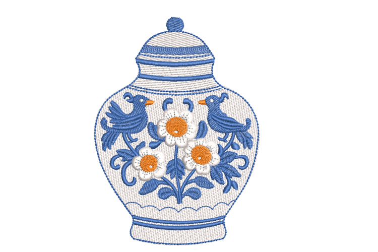 Chinoiserie Ginger Jar Embroidery Design