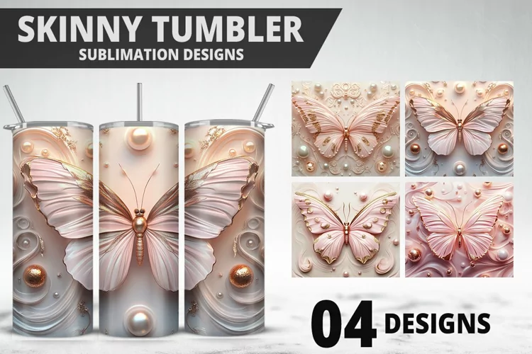 3D Butterfly 20 oz Tumbler Design| Butterfly Flower Tumbler