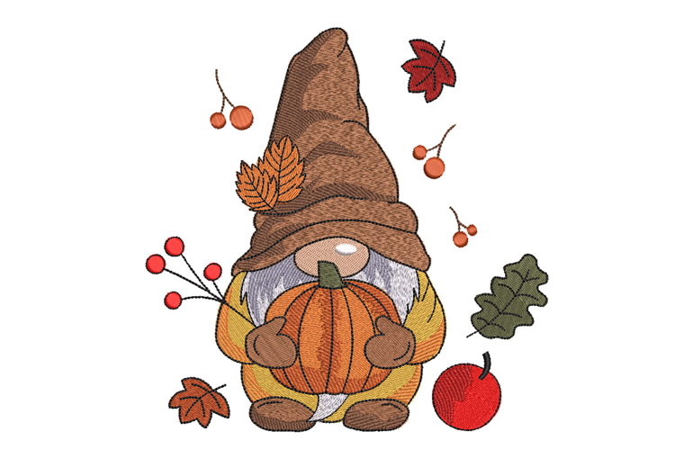 Fall Gnome with pumpkin Machine Embroidery