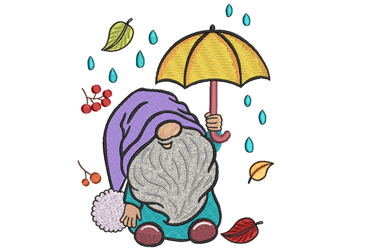 Fall Gnome with umbrella, Fall Vibes, Machine Embroidery